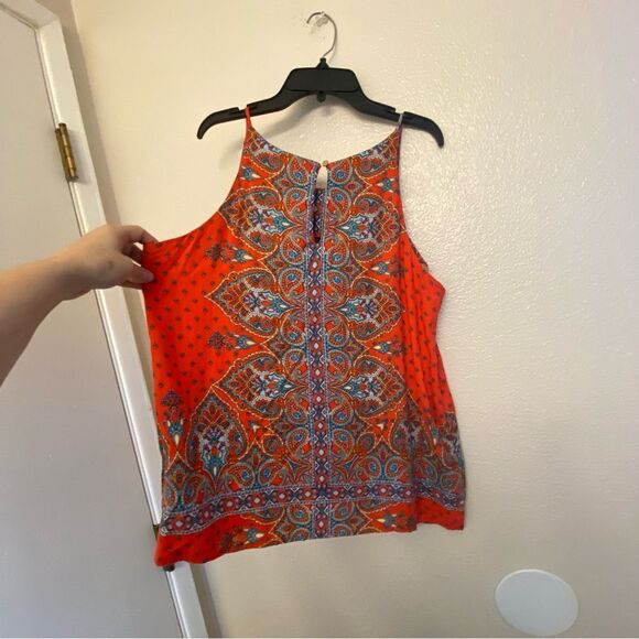 Verse sleeveless blouse tank Top red boho Paisley silky Rayon M - Picture 2 of 9